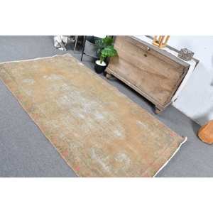 Tapis turc vintage Beige vert 4,2x7,3 pieds en laine faite à la main grande surface avec support en Latex Design Patchwork pour décor de chambre de couloir - Product Image 4