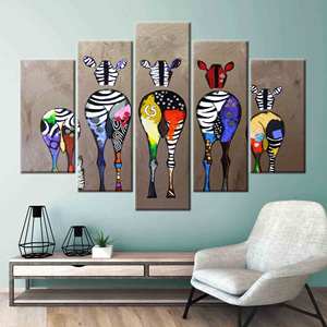 Impression sur toile Vibrant Banksy Zebra - Élégance abstraite de l'art urbain, 5P Mix:Gallery Wrap - Product Image 1