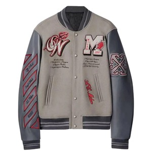 Veste universitaire en laine mélangée personnalisée pour hommes Style baseball classique avec manches en cuir PU OEM/ODM disponible - Product Image 5