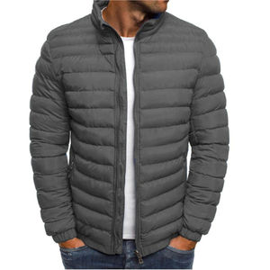 2023 Black Polyester Mens <b>Long</b> Jacket Front Stand Collar Zipper Closure Packable Autumn Winter Solid Color Plain Dyed <b>Canvas</b> - Product Image 6