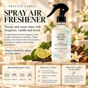 Ambientador en Aerosol de Bergamota, Vainilla y Madera de Marca Privada, 300 ml |   Fragancia amaderada dulce y sofisticada |   Fabricante OEM España - Product Image 3