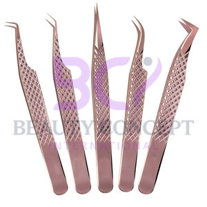 Pince à épiler pour extension de cils en acier inoxydable, couleur or rose, droite, courbée, 45, 90 degrés - Product Image 1