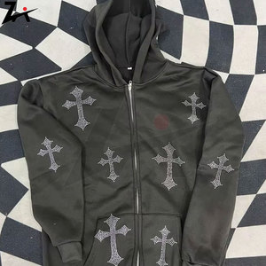 Sweat-shirt à capuche zippé vert gothique streetwear avec strass, style hip-hop, mode coréenne, punk, veste de sport, pull - Product Image 3