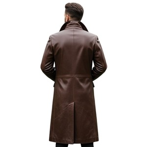 Men's Vintage Genuine Leather Overcoat Plus Size <b>Fur</b> <b>Trim</b> Lightweight Winter Casual Stylish Coat - Product Image 5