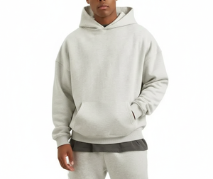 Sweat à capuche pour homme, coupe classique, poids lourd, 100% coton, tissé, pull à épaules tombantes, uni, respirant, décontracté, streetwear d'automne - Product Image 1