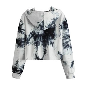 Sweat à capuche en molleton de coton décontracté pour femmes avec col montant French Terry Tie Dye Pull à logo à bas prix pour l'hiver - Product Image 6