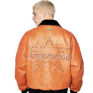 ओम पूर्ण अनाज चमड़े की बाइकर जैकेट कस्टम गैंडा पुरुषों के लिए जिपर बंद कायदे मोटरसाइकिल बाहर - Product Image 5