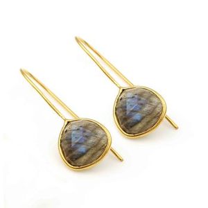 925 Sterling <b>Silver</b> 18K Gold Plated Natural Labradorite 10mm Trillion Dangle Drop <b>Earrings</b> <b>for</b> Women <b>Men</b> Unisex-Trendy Party - Product Image 4