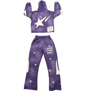 Haute Qualité Personnalisé En Détresse Patch Broderie Logo Lavage À L'acide Vintage Pull Évasé Sueurs Survêtement Lourd Pour Hommes - Product Image 1