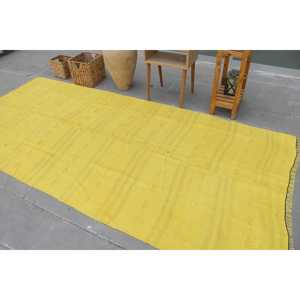 Vintage Turkish Rug, 4.6x9.9 ft Large Rug, <b>Yellow</b> Brown Floral Rug - Product Image 4