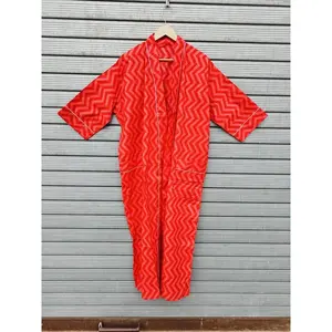 Vestidos estilo kimono de algodón multicolor con estampado informal para mujer, manga tres cuartos, lavados a mano, hechos en India. - Product Image 5