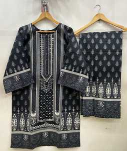 Elegante 2 piezas de algodón bordado paquistaní/trajes de césped para mujeres Adorable patrón de talla grande vestido decorado con encaje ODM Supply - Product Image 5