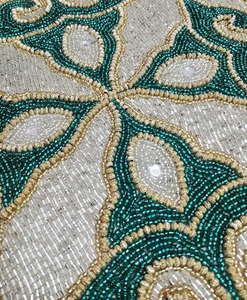 Manteles individuales con cuentas para mesa de comedor verde azulado dorado plateado, manteles individuales con cuentas redondos para reuniones, Acción de Gracias y fiestas familiares - Product Image 6