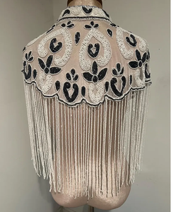 Poncho de créateur perlé brodé de cristal antistatique en tissu organza frangé à la main respirant tenue de soirée pour perle frontale - Product Image 2