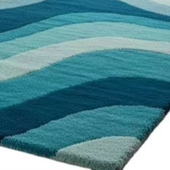 Tapis en laine touffeté fait à la main Design de vague moderne tapis bleu sarcelle tapis abstrait contemporain salon chambre 1 pièce antidérapant - Product Image 4