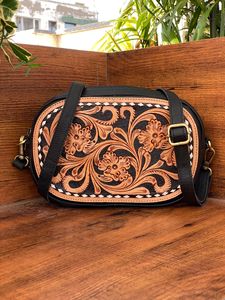 Hot Selling 2024 Women's Fashion Hand Tooled Leather Small Crossbody Bag Western Floral Genuine Leather Purses Cowhide <b>Handbags</b> - Product Image 2