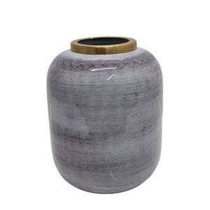 Florero redondo de hierro, color dorado y verde claro, diseño clásico, florero elegante para decoración de hoteles y restaurantes - Product Image 1