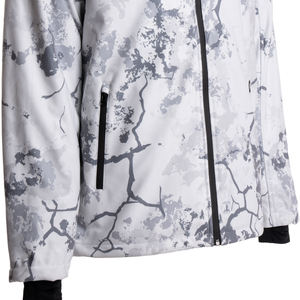 Mens Technical Outdoor Camo <b>Jacket</b> with White and <b>Grey</b> Topographical Pattern Full Zip Hooded Performance Top and Zippered - Product Image 3