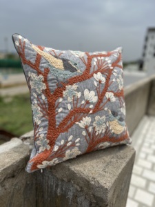 Rouille 100% lin brodé à la main décoratif canapé dossier fait à la main concepteur jeter taie d'oreiller au meilleur prix - Product Image 2