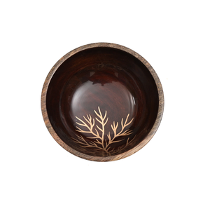 Tazón redondo de madera con estampado de árbol brillante de latón AK en un tazón personalizado multicolor para uso en hoteles y restaurantes - Product Image 3