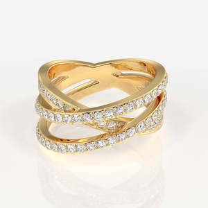 แหวนแต่งงานทอง 14K ประดับเพชรโมอิสซาไนต์ทรงกลม 3 แถว - Product Image 1