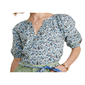 Vineyard Vines <b>Preppy</b> Style Blue <b>Top</b> with Puff Sleeves and Button Front for Spring - Product Image 2