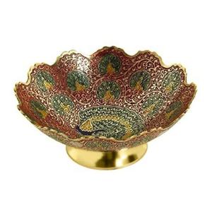 Bol à fruits rond en laiton fait à la main de haute qualité avec gravure de paon multicolore et fini polonais pour une utilisation en cuisine - Product Image 5
