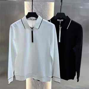 High Street Fashion Men Turn-Down Collar Media cremallera Camisetas Simple All-match Manga larga Otoño Invierno Tops elásticos - Product Image 4