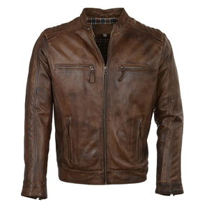 Men's <b>Retro</b> Style Leather Jacket Spring Autumn Leisure Slim Fit with Stand-Up Collar Zipper Canvas <b>Fabric</b> Front Logo Placement - Product Image 3