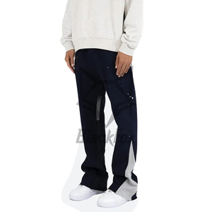 Pantalon de survêtement en coton vierge épais pour hommes, style décontracté, taille moyenne, droit, teint uni. - Product Image 1