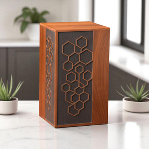 โกศเผาศพทำจากไม้ทำด้วยมือรูปทรงเรขาคณิตแกะสลักของที่ระลึกสำหรับขี้เถ้าผู้ใหญ่ - Product Image 5