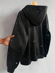 Custom Logo <b>Black</b> Rhinestone Winter Men's Fleece <b>Zip</b> <b>Hoodies</b>-Pocket Design Regular Fit High Quality Plain Dyed Quick Dry - Product Image 2