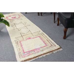 Tapis en Laine Moderne Blanc 2.6 X 10.2ft, Patchwork Turc, Rectangle, Support en Latex, Décor de Salle à Manger, Épaisseur Moyenne Eco - Product Image 1