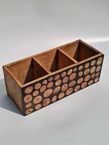 Organizador de Cubiertos de Madera Hecho a Mano con Incrustaciones de Rodajas de Madera Modernas, Porta Utensilios con Múltiples Compartimentos, Caja de Almacenamiento para Mesa de Cocina - Product Image 5