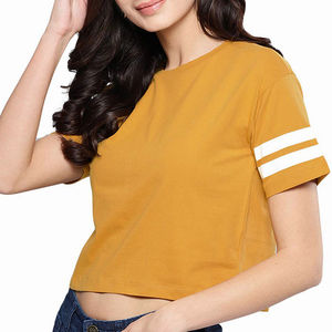T-shirts personnalisés avec logo pour femmes, été chaud, coupe ajustée, col rond, haut court, respirant, coton polyester, tricot uni, couleur unie - Product Image 6