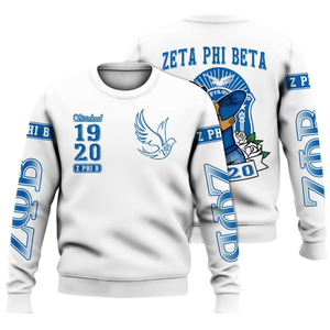 Sudadera de Cuello Redondo de Felpa Azul de la Hermandad Zeta Phi Beta 1920 para Mujer, Top Bordado con Letras Griegas - Product Image 3