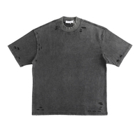 T-shirts pour hommes style streetwear effet vieilli, délavés à l'acide, motif uni, coupe ample, 180 grammes, tissu 100% coton, col roulé, jersey, vente en gros