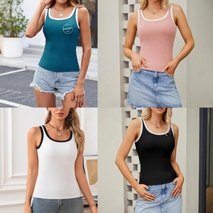 Camiseta sin mangas con combinación de colores ajustados de alta elasticidad de estilo básico para mujer a granel bordado personalizado 95 algodón 5 Spandex Tank to - Product Image 2