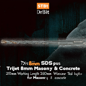 Broca de Martillo Trijet de 8 mm SDS-plus, Longitud de Trabajo de 200 mm, Longitud Total de 260 mm para Mampostería y Hormigón - Product Image 3