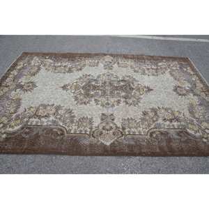 Classic Brown Beige Floral Vintage Turkish <b>Rug</b> Handmade 6 X 9.8ft Wool Patchwork Rectangle Design Latex for <b>Bedroom</b> Hallway - Product Image 3