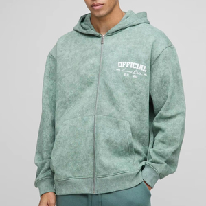 Acid Wash Zip Up Front Logo Alta calidad Premium Custom Heavy Weight Drop Shoulder Tallas grandes Sudaderas con capucha para hombre 100% algodón - Product Image 1