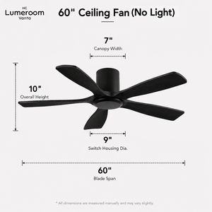60 Inch Black Ceiling Fan Without <b>Light</b>, 5 Solid Wood Blades, Flush Mount Design, Reversible DC Motor for Bedroom - Product Image 5