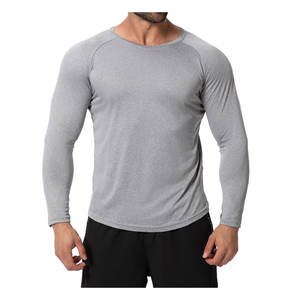 Camisetas de calidad superior para hombre, camiseta de entrenamiento ajustada para gimnasio de manga larga, ropa de entrenamiento muscular de cuello redondo de algodón - Product Image 4