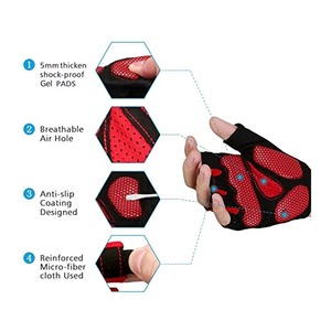 Gants de sport demi-doigts avec fermeture auto-agrippante pour le cyclisme, l'haltérophilie, la musculation, la salle de sport, en cuir/polyester/néoprène - Product Image 2