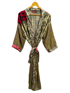 Indian Robe Floral Silk Sari <b>Kimono</b> Vintage Sari Robe Soft <b>Beach</b> Party Gown Indian Handmade Silk <b>Kimono</b> - Product Image 2