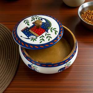 Natural <b>Wooden</b> Chapati Printed <b>Storage</b> <b>Box</b> for Hot Roti Serving at Home Traditional <b>Wooden</b> Roti <b>Box</b> By AALIYAN IMPEX - Product Image 4