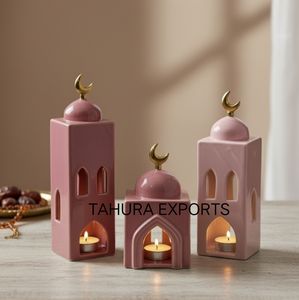 Porte-bougie décoratif Ramadan en céramique élégant et rayonnant pour une ambiance festive spirituelle à la maison et un éclairage chaleureux et confortable - Product Image 1
