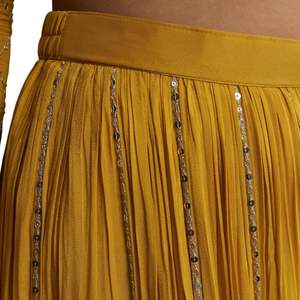 Traje amarillo Chinon Palazzo con bordado de lentejuelas Venta al por mayor Mujeres Étnicas OEM Fábrica de ropa Proveedor a granel Moda personalizada - Product Image 6