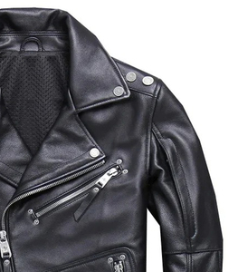Men's Genuine Leather Vintage Motorcycle Jacket Natural Cowskin Coat Stand Collar Zipper Closure Canvas for Spring Autumn Winter - Product Image 5