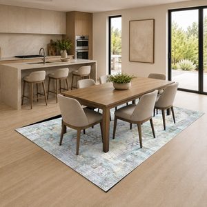 Tapis de salon en chenille gris argenté traditionnel à motif médaillon, imprimé numériquement, lavable en machine, antidérapant - RUGS DEPOT LXDP-0045 (vente en gros) - Product Image 4